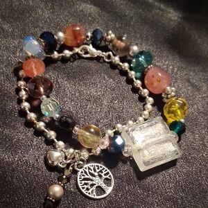 Colorful Beaded Bracelet with Tree Charm